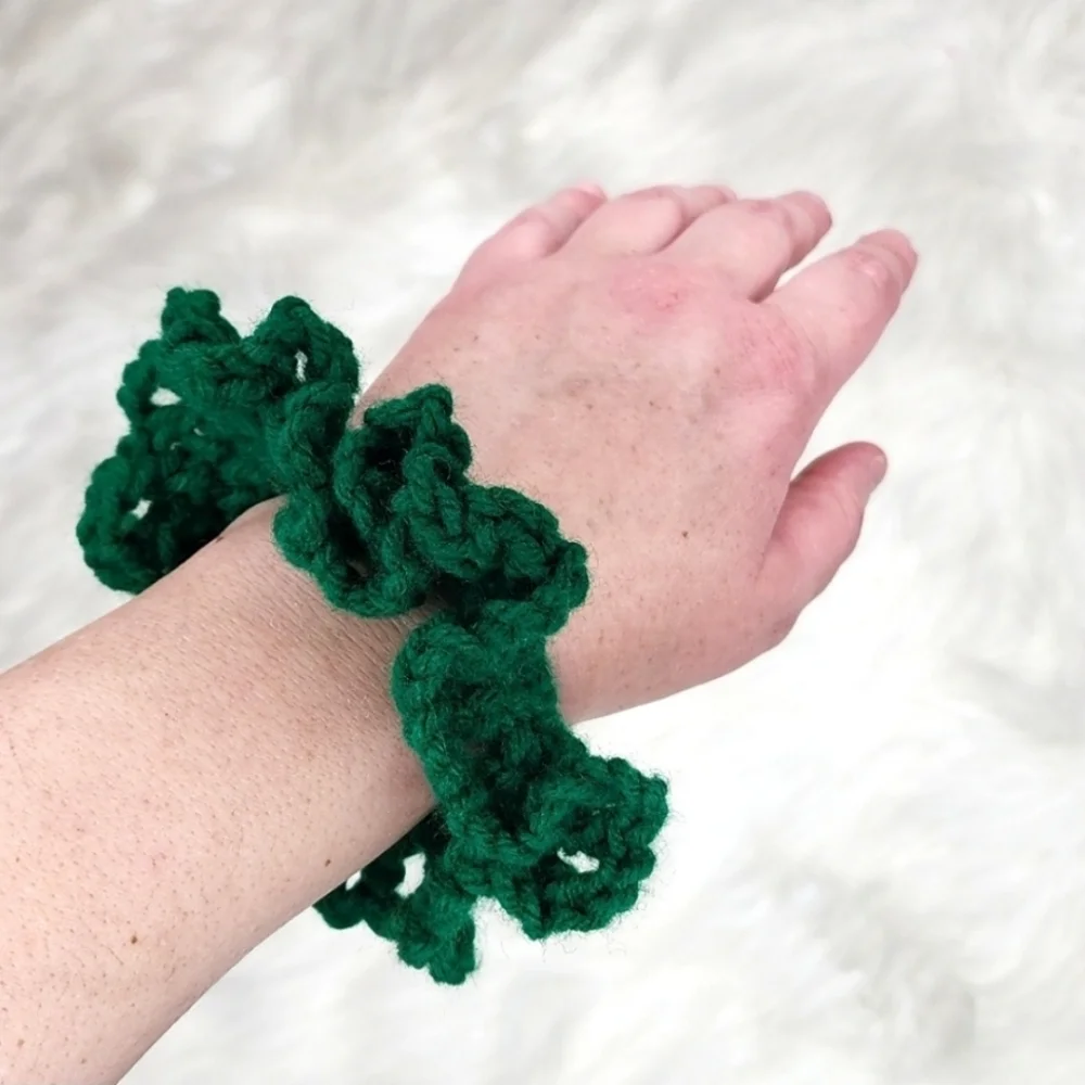 Handmade Textured Crocheted Scrunchies Ponytail Holder Hair Tie Set Of 3 - New